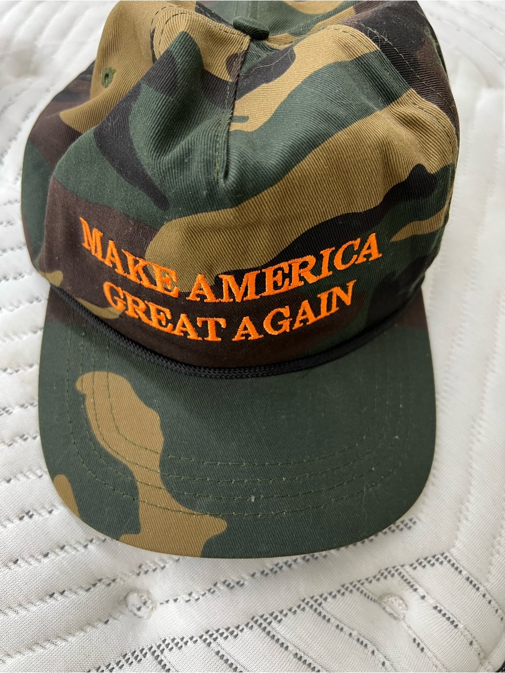 Authentic Trump MAKE AMERICA GREAT AGAIN Camo Hat with Orange Embroidery